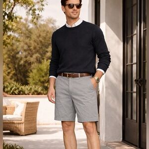 NWT Jachs Men's Light Gray Green Flat Front Casual Zip Cotton Shorts